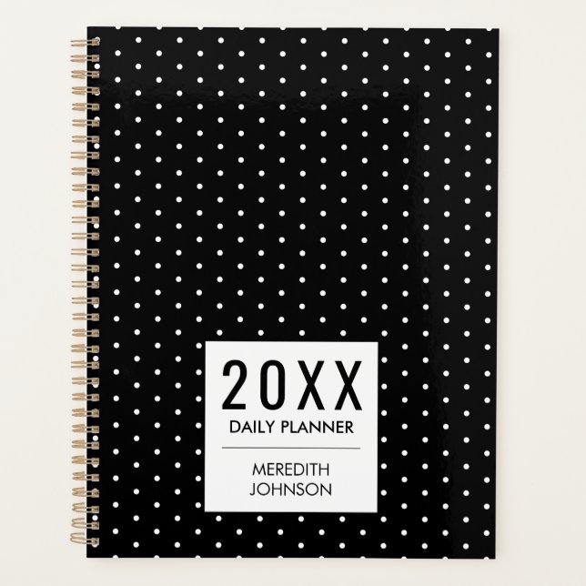Classic Black And White Polka Dot Daily Planner (Front)