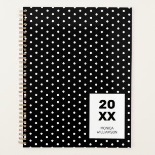 Classic Black And White Polka Dot Personalised Planner