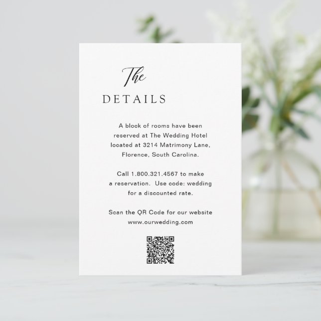 Classic Black and White QR Code Elegant Wedding Enclosure Card (Standing Front)