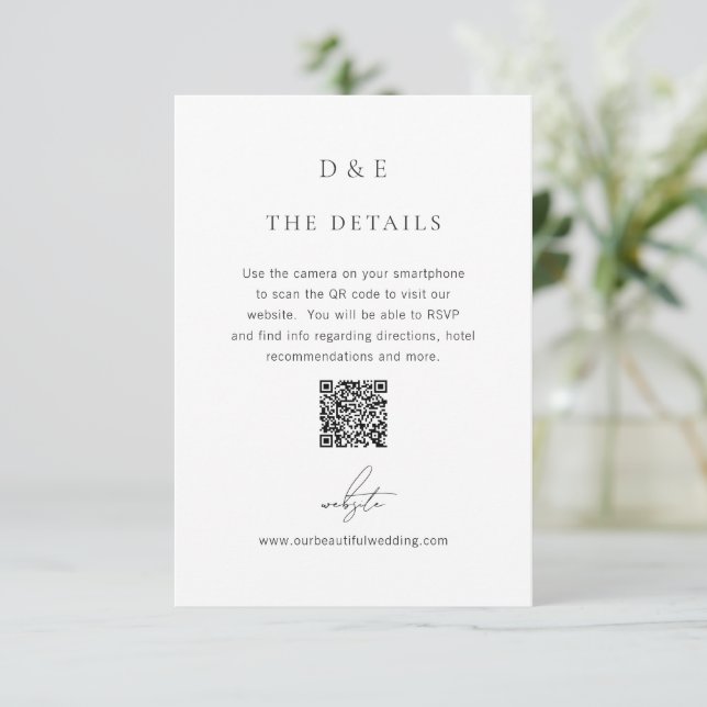 Classic Black and White QR Code Elegant Wedding Enclosure Card (Standing Front)