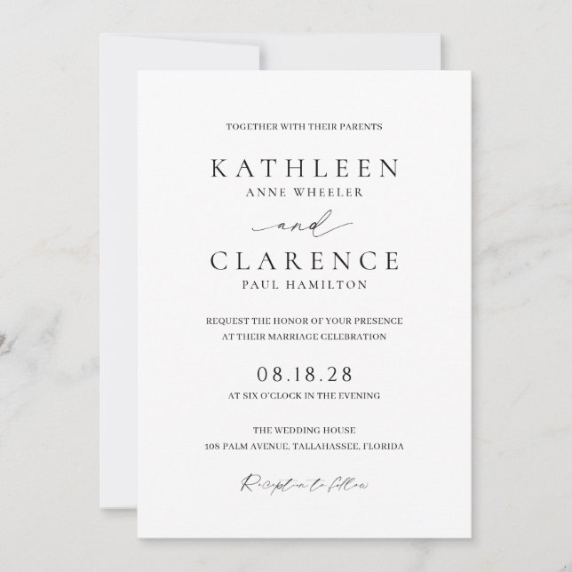 Classic Black and White QR Code Elegant Wedding Invitation (Front)