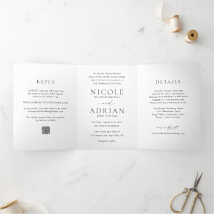 Classic Black and White QR Code Elegant Wedding Tri-Fold Invitation