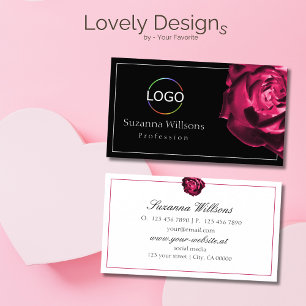 Classic Black and White Red Rose with Logo Simple Business Card