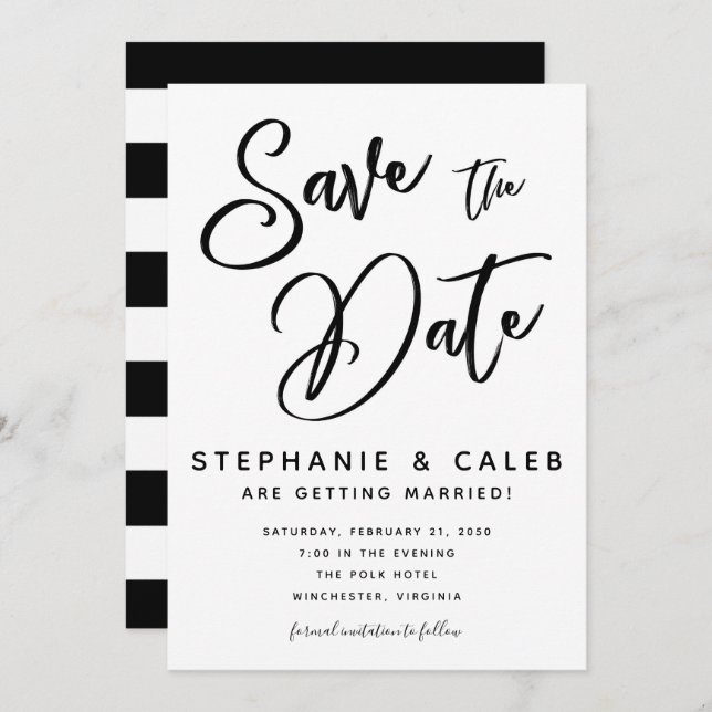 Classic Black and White Save the Date Invitation (Front/Back)