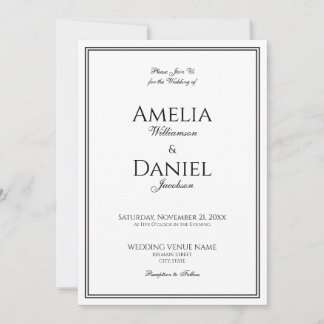 Classic Black and White Script Formal Wedding  Invitation