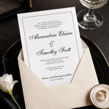 Classic Black and White Script Wedding Invitation