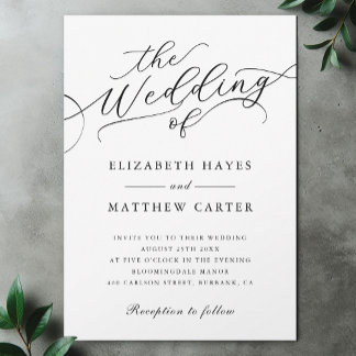 Classic Black and White Script Wedding Invitation