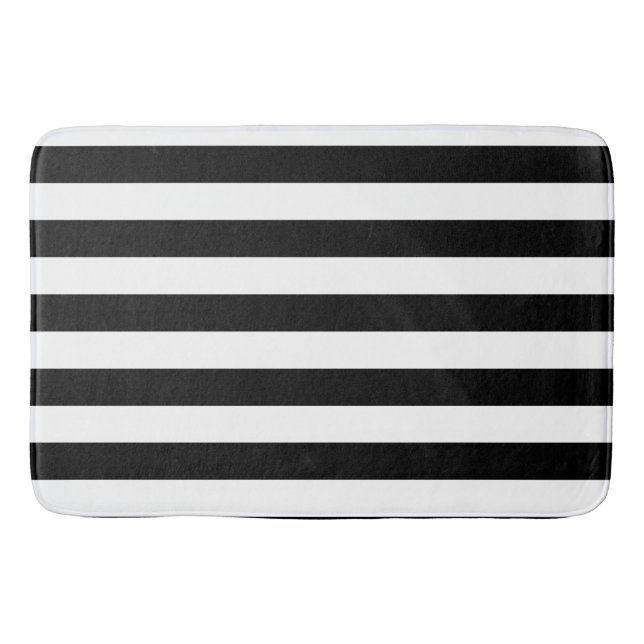 Classic Black and White Striped Pattern Bath Mat (Front)