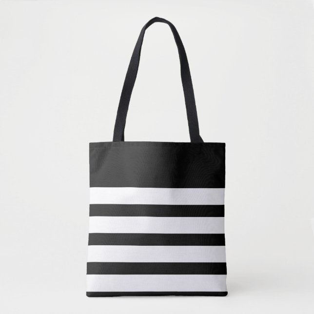 Classic Black and White Striped Tote Bag (Front)