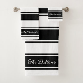 Classic Black and White Stripes Bath Towel Set