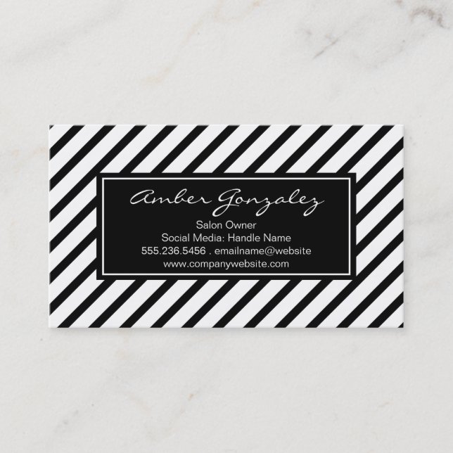 Classic Black and White Stripes Business Card (Front)