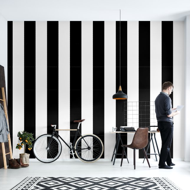 Classic black and white stripes pattern wallpaper (Living Room)