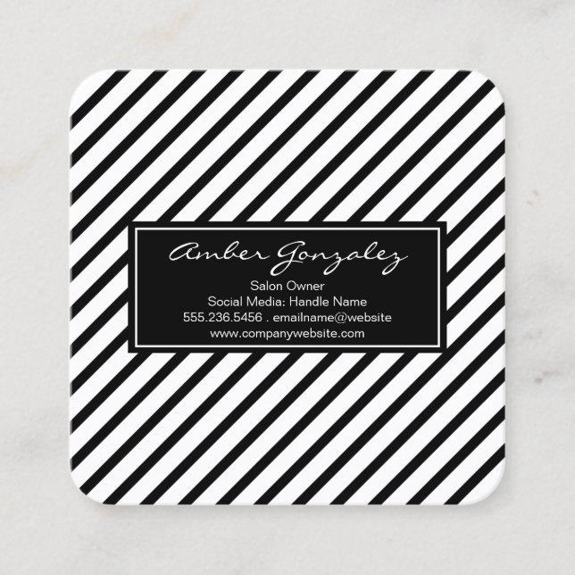 Classic Black and White Stripes Square Business Card (Front)