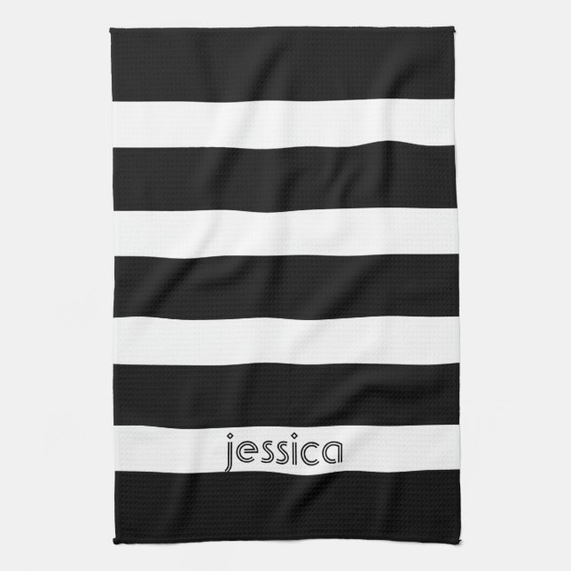 Classic Black And White Stripes Tea Towel (Vertical)