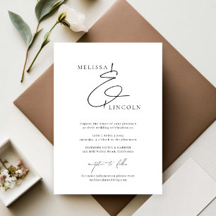 Classic Black and White Stylish Script Wedding Invitation