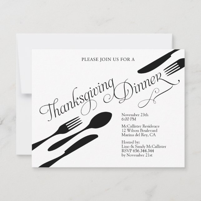 Classic Black and White Thanksgiving Dinner Party Invitation (Front)