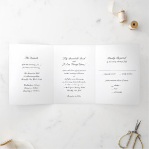 Classic Black and White Timeless Wedding Tri-Fold Invitation