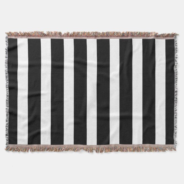Classic Black and White Vertical Striped Throw Blanket (Front)