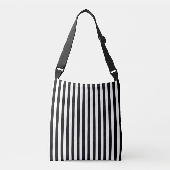 Classic Black and White Vertical Stripes Crossbody Bag (Front)