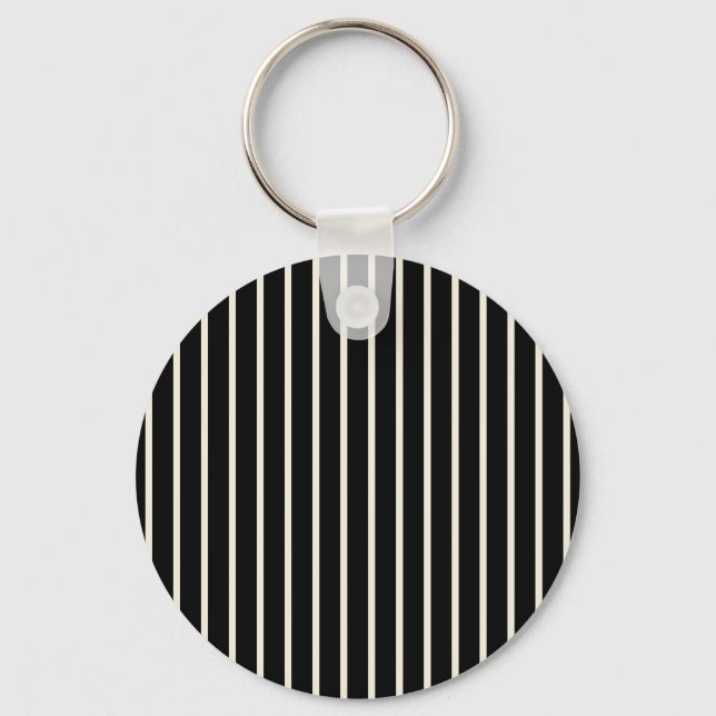 Classic Black and White Vertical Stripes Pattern Key Ring (Front)