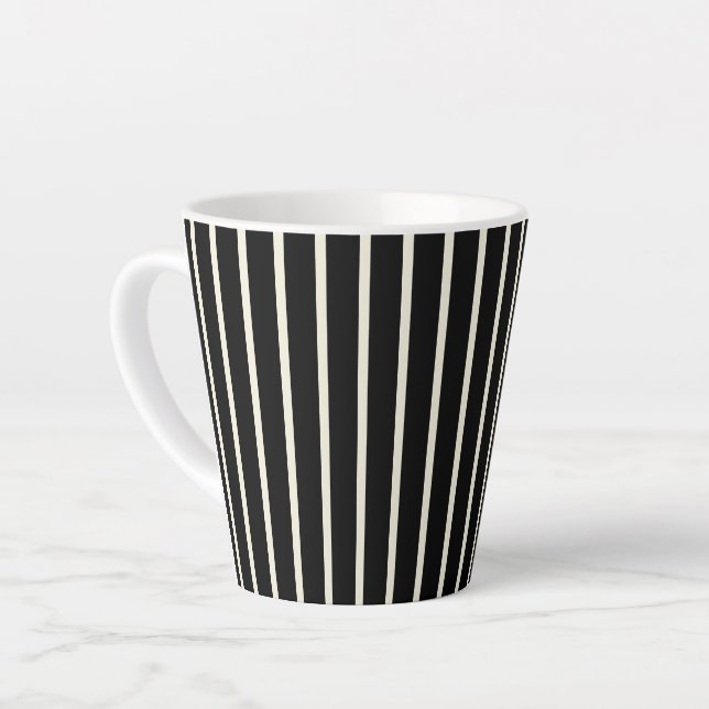 Classic Black and White Vertical Stripes Pattern Latte Mug (Left Angle)