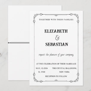 Classic Black and White Vintage Ornate Wedding Invitation