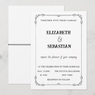 Classic Black and White Vintage Ornate Wedding Invitation