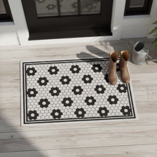 Classic Black and White Vintage Tile Design Small Doormat