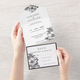 Classic Black and White Wedding All in one RSVP All In One Invitation