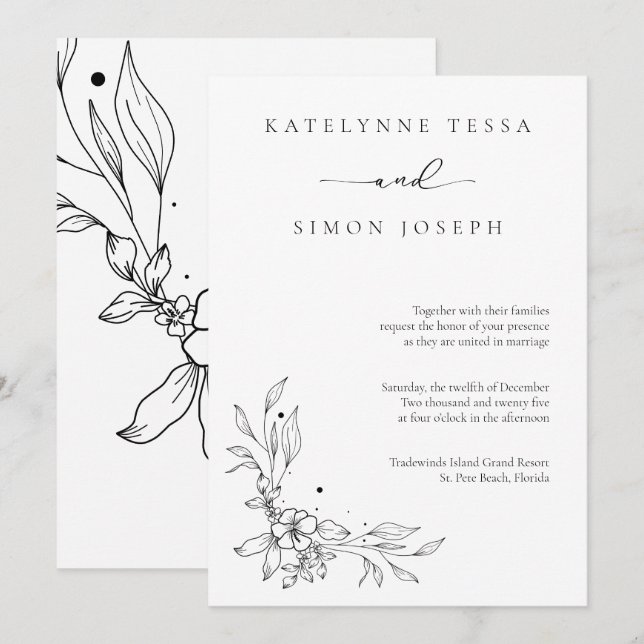 Classic Black and White Wedding Invitation (Front/Back)