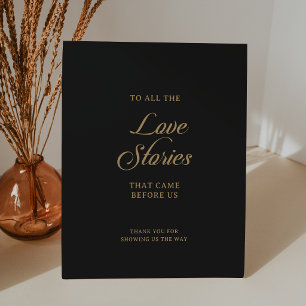 Classic Black and White Wedding Love Stories Pedestal Sign