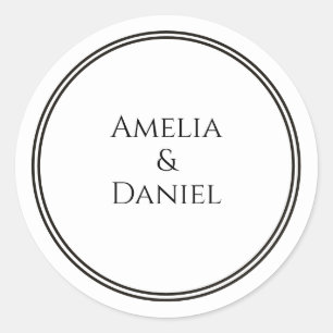 Classic Black and White Wedding Names Round Sticker