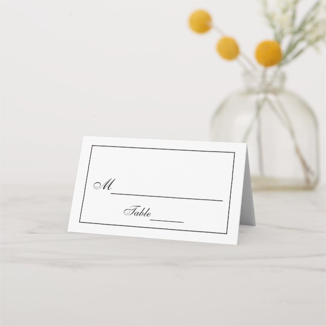 Classic Black and White Wedding Place Card (Front)