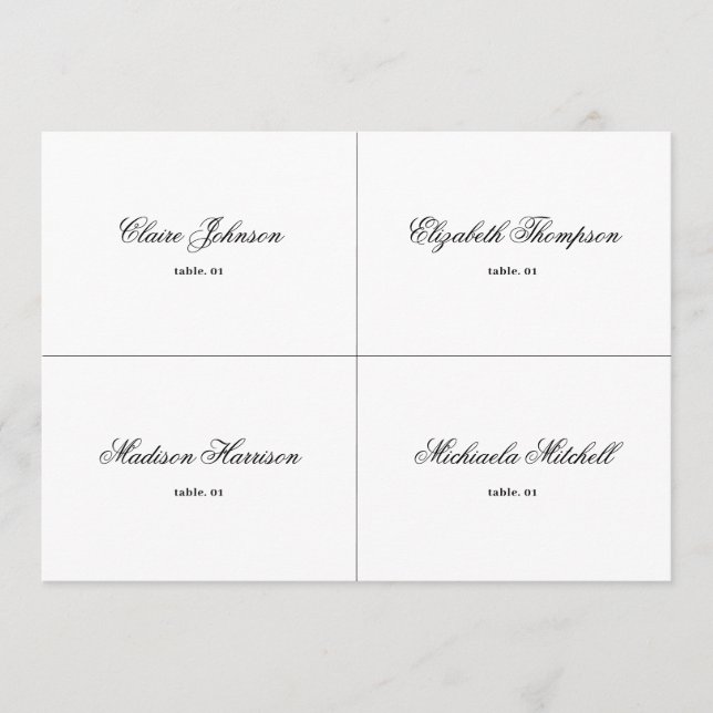Classic Black and White Wedding Place Card DIY (Front)