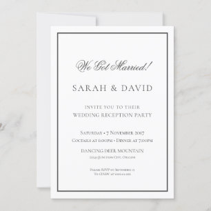 Classic Black and White Wedding Reception Party Invitation