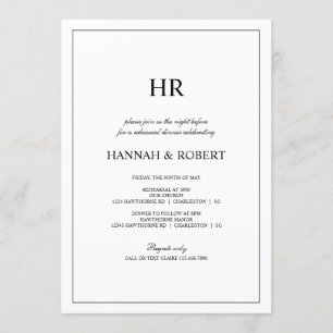 Classic Black and White Wedding Rehearsal Dinner Invitation