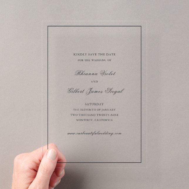Classic Black and White Wedding Save the Date Acrylic Invitations (Insitu (Handheld))