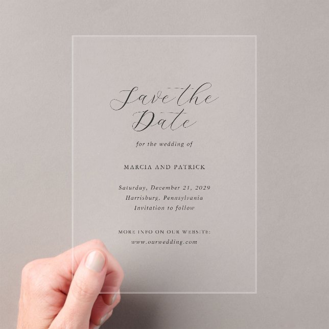Classic Black and White Wedding Save the Date Acrylic Invitations (Insitu (Handheld))