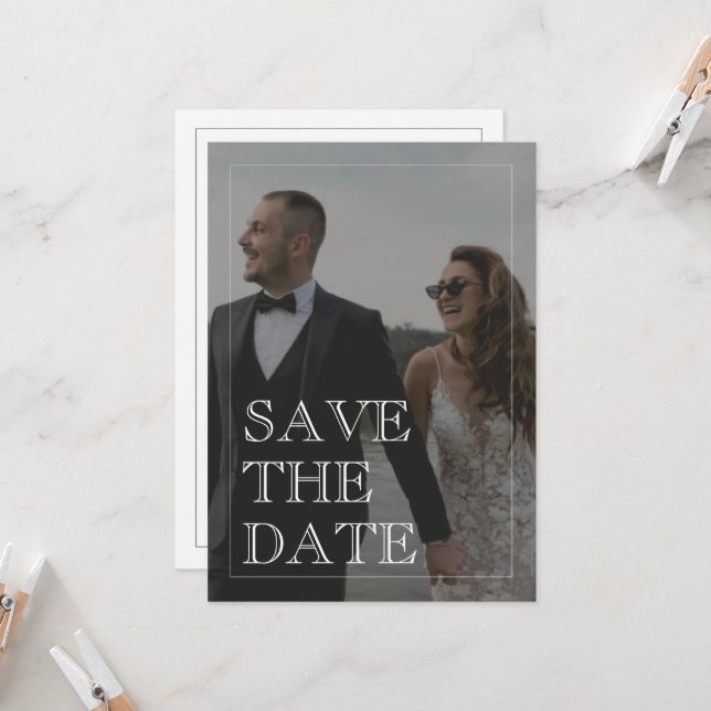 Classic Black and White Wedding Save the Date Card (Front/Back In Situ)