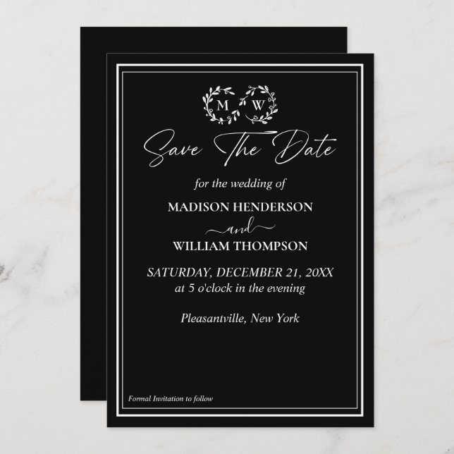 Classic Black and White Wedding Save The Date Invitation (Front/Back)