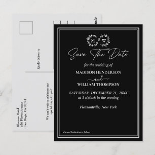 Classic Black and White Wedding Save The Date Postcard
