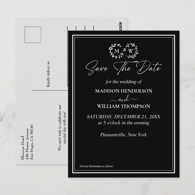 Classic Black and White Wedding Save The Date  Postcard (Front/Back)