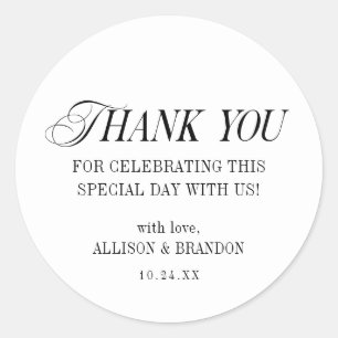 Classic Black and White Wedding Thank You Classic Round Sticker