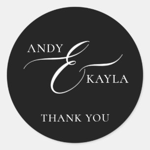 Classic Black and White Wedding Thank You Classic Round Sticker