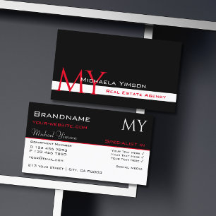 Classic Black and White with Initials Professional Business Card