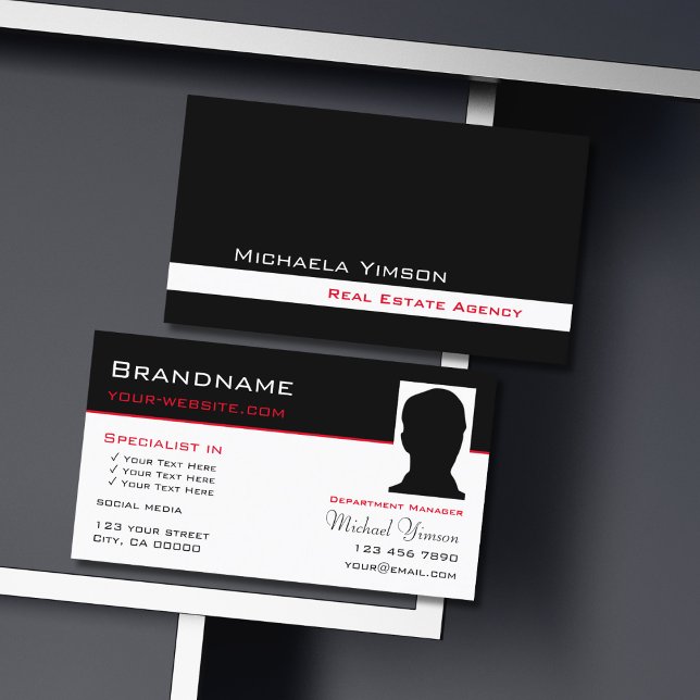 Classic Black and White with Photo Professional Business Card (Creator Uploaded)