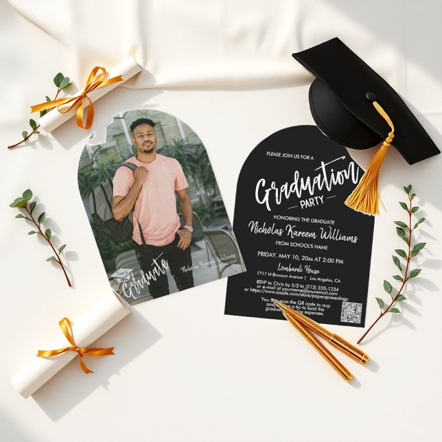 Classic Black Arch Photo Graduation Invitation (Creator Uploaded)