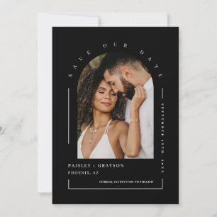 Classic Black Arch Photo QR Code Save Our Date Inv Invitation