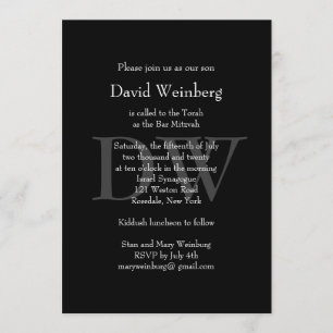 Classic Black Bar Mitzvah Invitation