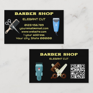 Classic Black Barber Shop QR Code Hair Salon Business Card